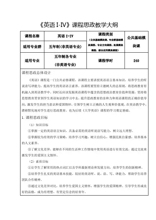 《英语》课程思政教学大纲