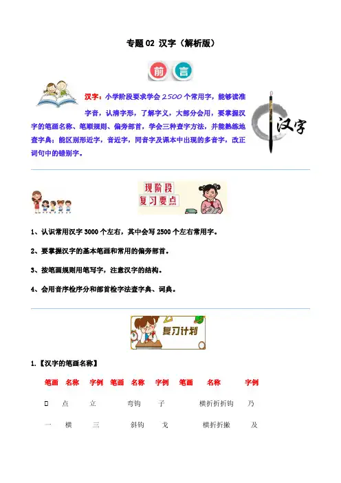 小学语文小升初专题复习讲义专题02汉字(解析版)