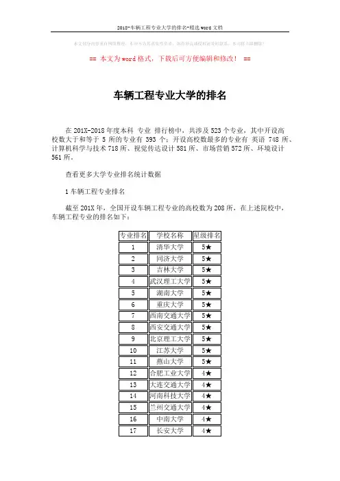2018-车辆工程专业大学的排名-精选word文档 (2页)
