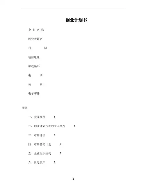 SYB创业计划书-空白模板