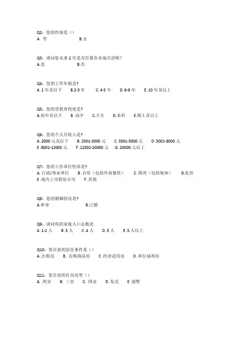 房地产调查问卷