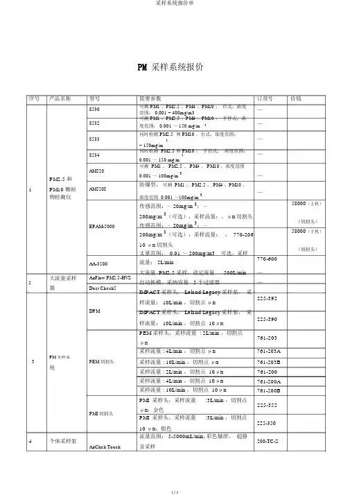 采样系统报价单