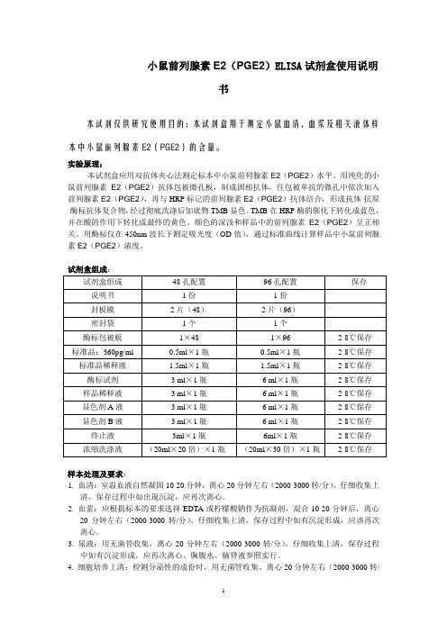 小鼠前列腺素E2(PGE2)ELISA试剂盒使用说明书