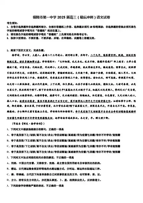 铜陵市第一中学2025届高三(最后冲刺)语文试卷含解析