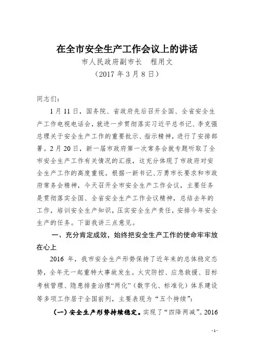 程用文同志在全市安全生产工作会议上的讲话 程市长改
