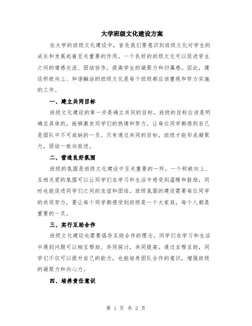 大学班级文化建设方案