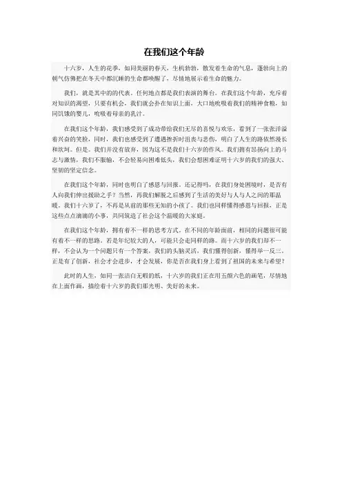 淮南市中考满分作文-在我们这个年龄