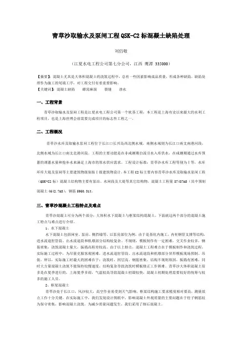 青草沙取输水及泵闸工程QSK-C2标混凝土缺陷处理