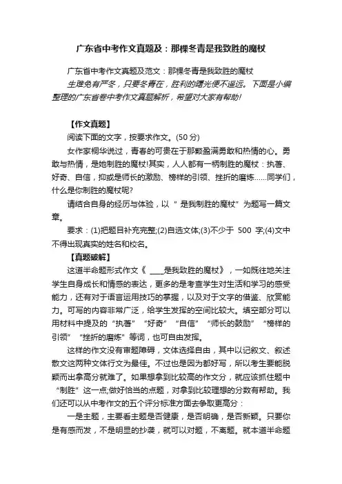 广东省中考作文真题及范文：那棵冬青是我致胜的魔杖