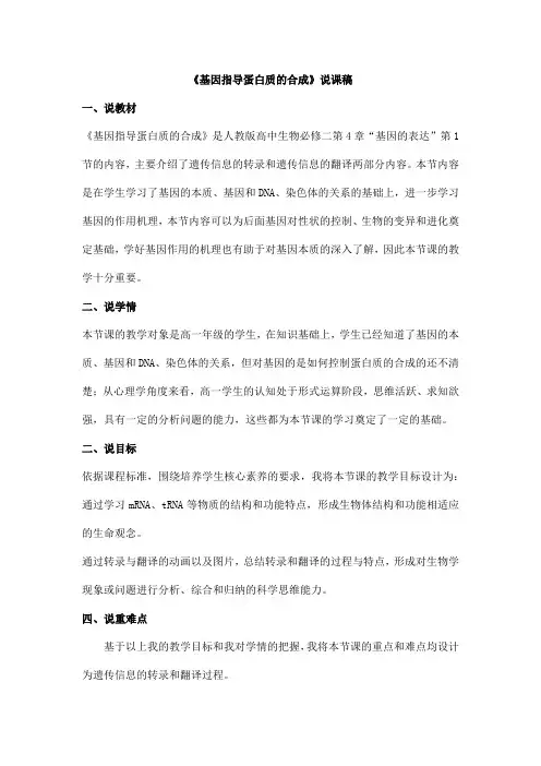 2.4.1基因指导蛋白质的合成说课稿