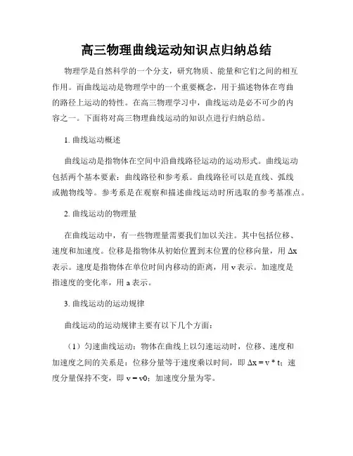 高三物理曲线运动知识点归纳总结