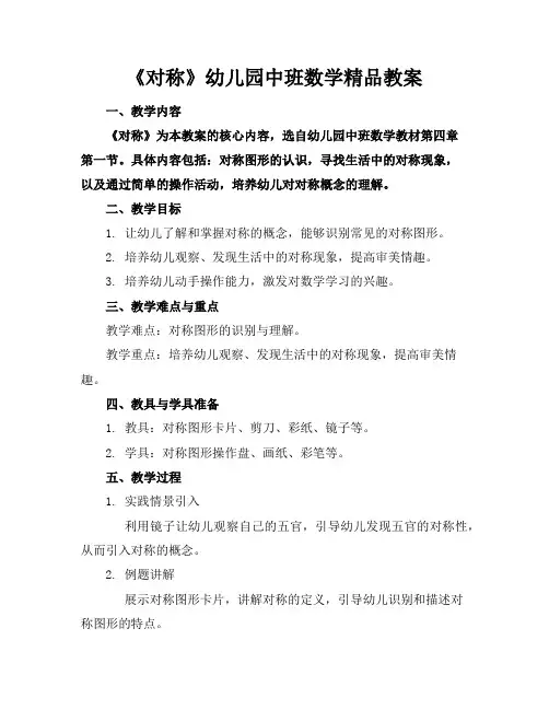 《对称》幼儿园中班数学精品教案