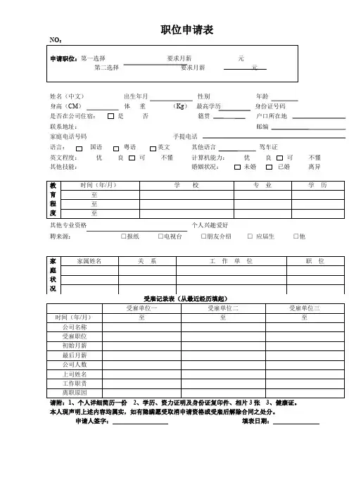职位申请表