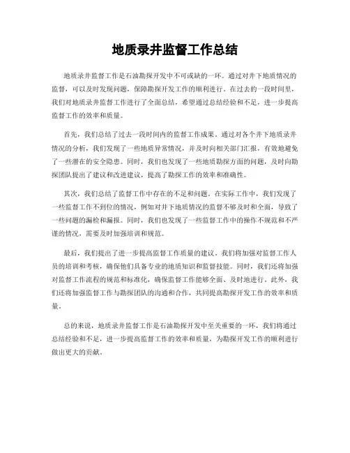 地质录井监督工作总结