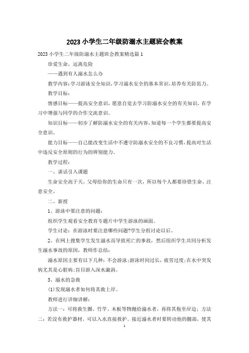2023小学生二年级防溺水主题班会教案