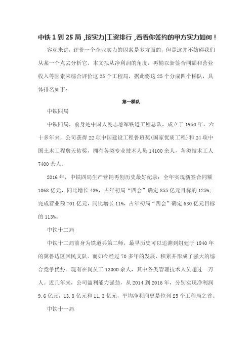 中铁到局,按实力工资排行,看看你签约的甲方实力如何!