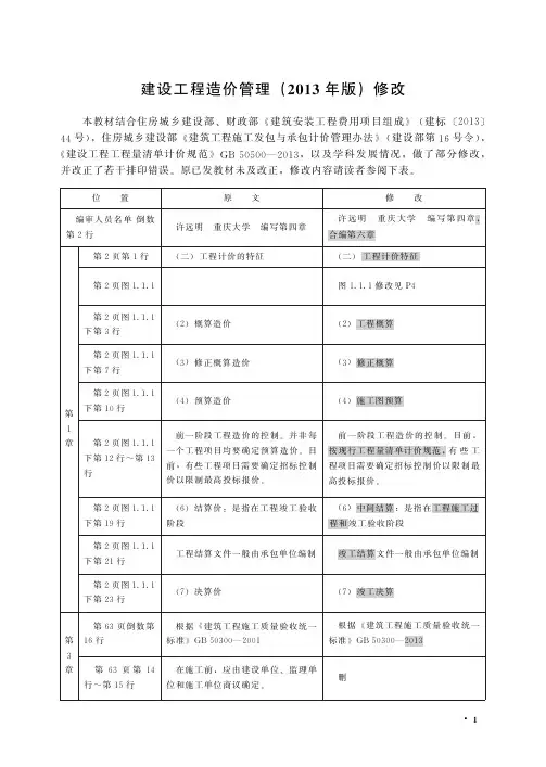 2014《建设工程造价管理》修改说明