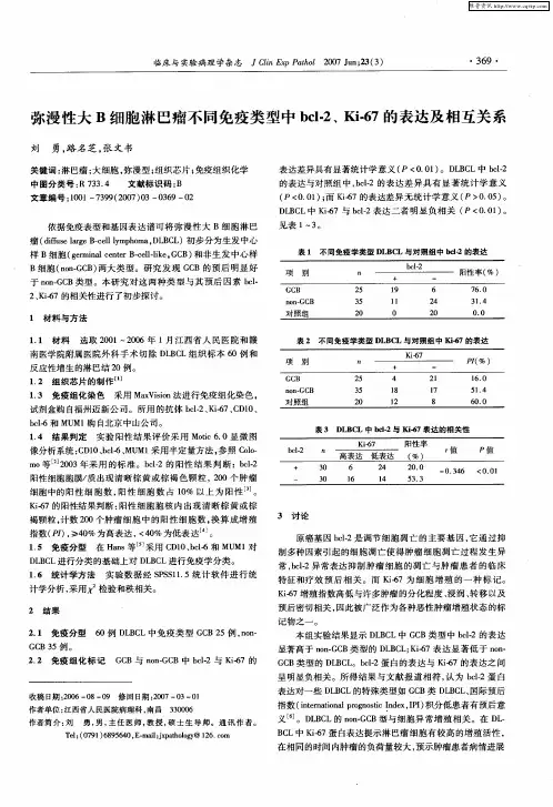 弥漫性大B细胞淋巴瘤不同免疫类型中bcl-2、Ki-67的表达及相互关系
