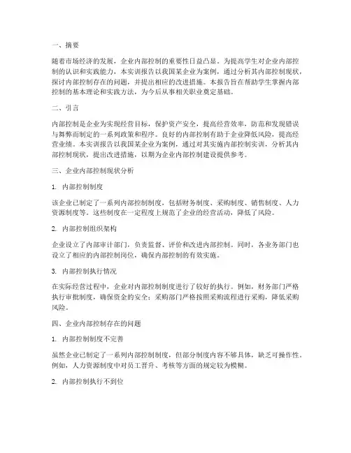 内部控制得实训报告