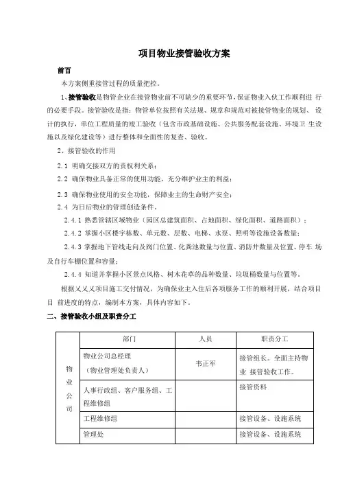 物业前期接管验收方案