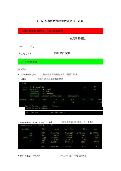 STATA面板数据模型操作命令讲解(word文档良心出品)