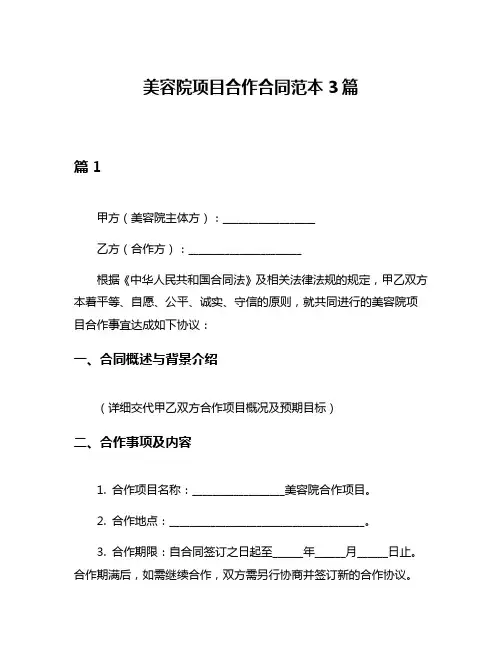 美容院项目合作合同范本3篇