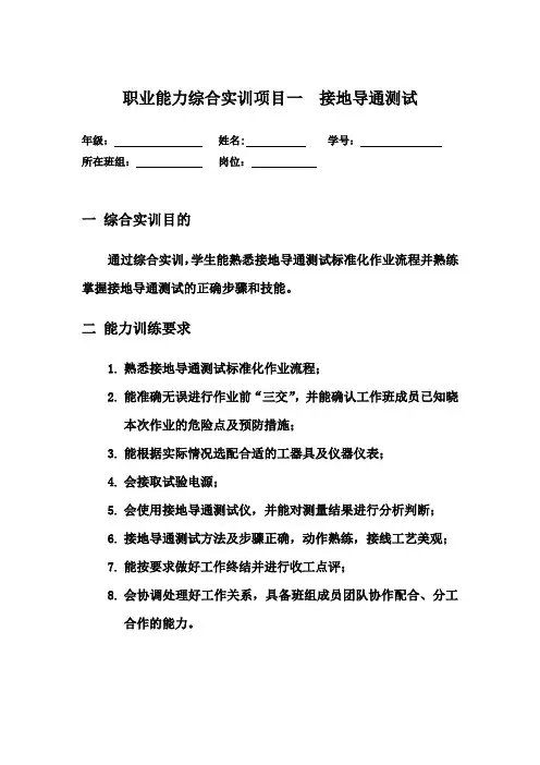 职业能力综合实训指导书(接地导通测试)