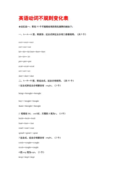 英语动词不规则变化表