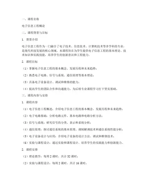 电子信息专业课程设计方案模板