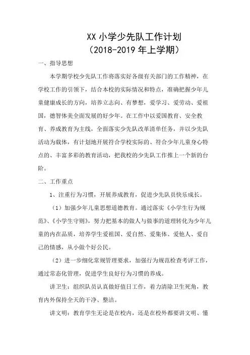 XX小学2018年秋少先队计划