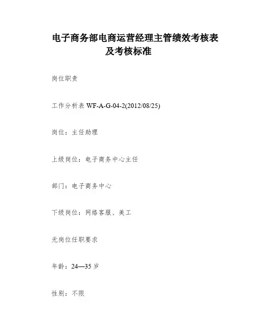 电子商务部电商运营经理主管绩效考核表及考核标准