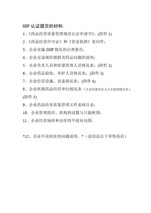 GSP认证提交的材料