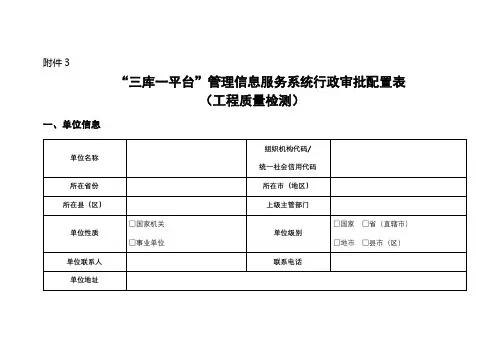 “三库一平台”管理信息服务系统行政审批配置表(工程质量检测)【模板】