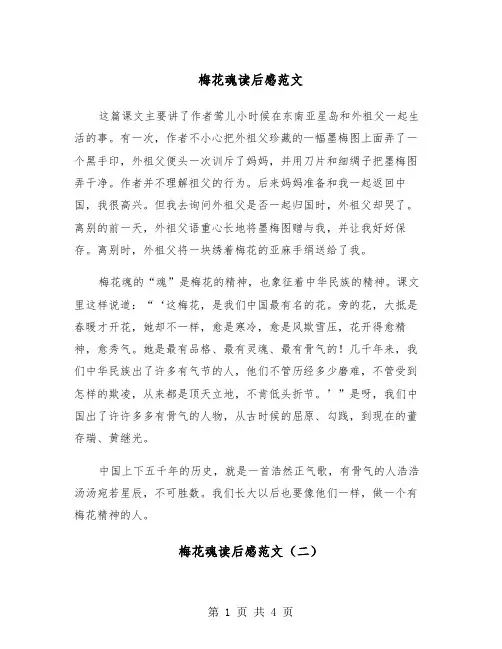 梅花魂读后感范文（三篇）