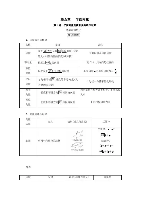 2021高考数学一轮复习统考第5章平面向量第1讲平面向量的概念及其线性运算学案(含解析)北师大版