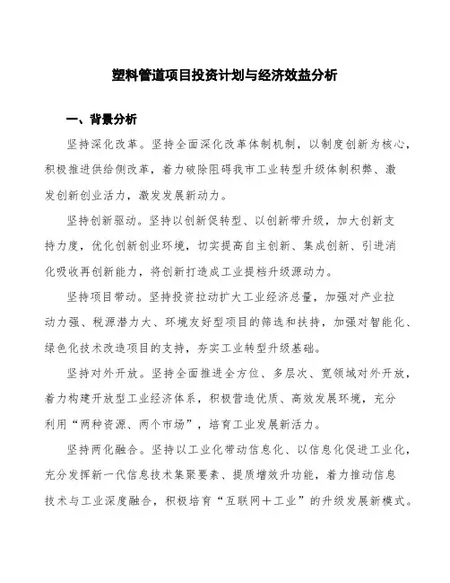 塑料管道项目投资计划与经济效益分析