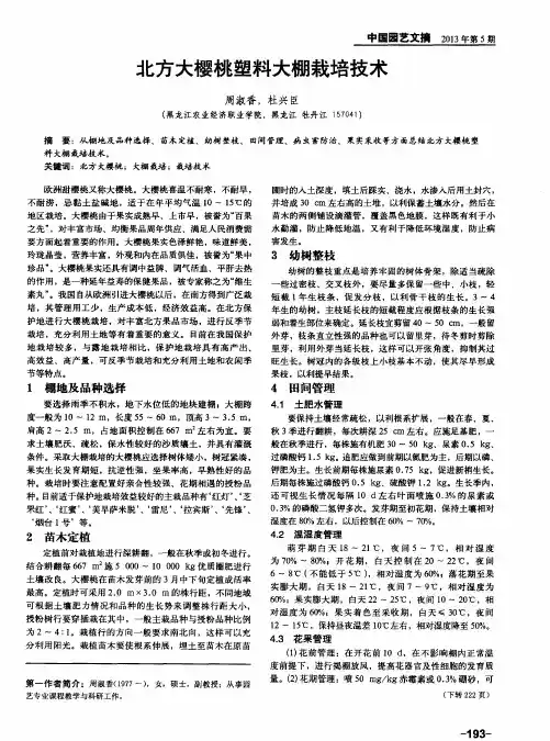 北方大樱桃塑料大棚栽培技术