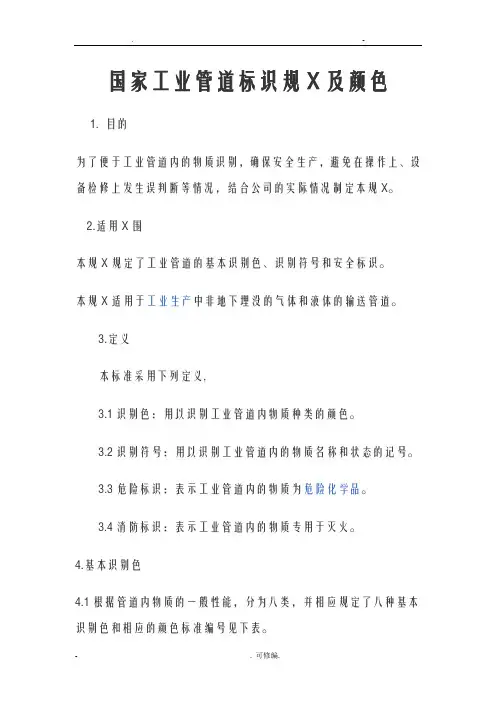 国家工业管道标识要求规范及颜色