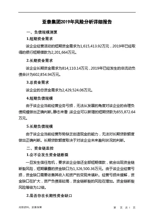 亚泰集团2019年财务风险分析详细报告