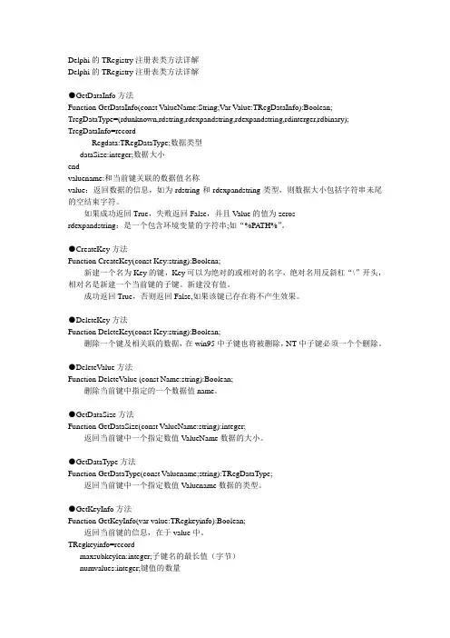 Delphi的TRegistry注册表类方法详解