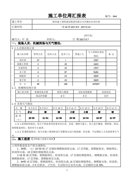 施工单位周汇报表44-2017.8.7