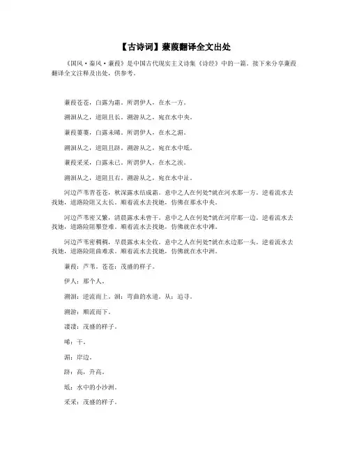 【古诗词】蒹葭翻译全文出处