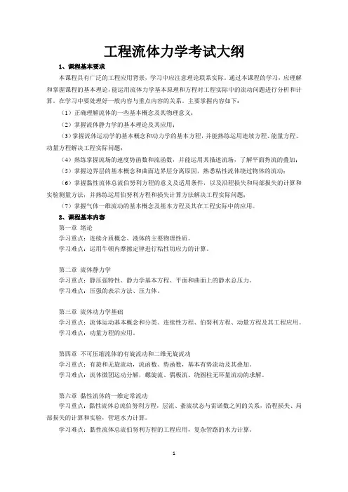 工程流体力学、传热学、工程热力学研究生入学考试大纲