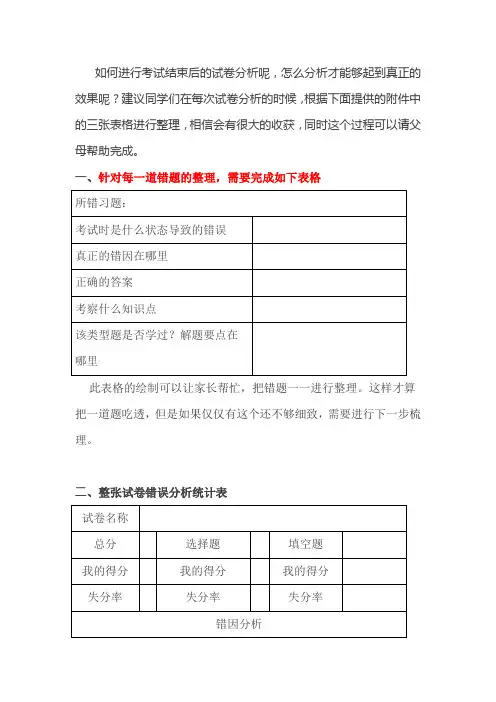 试卷分析表格模板
