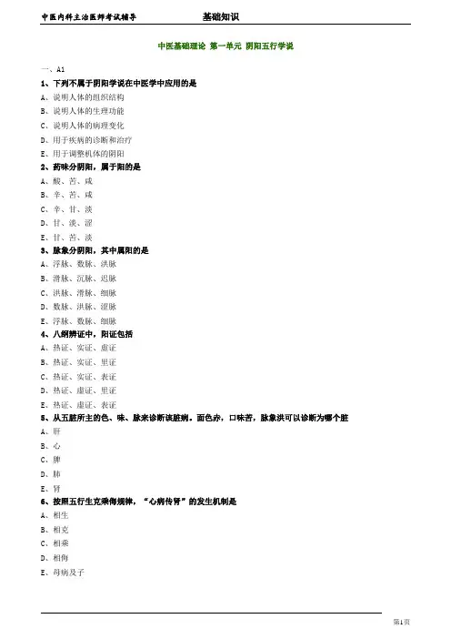 2020年中医内科主治医师资格笔试模拟试题及答案解析 (1)：阴阳五行学说