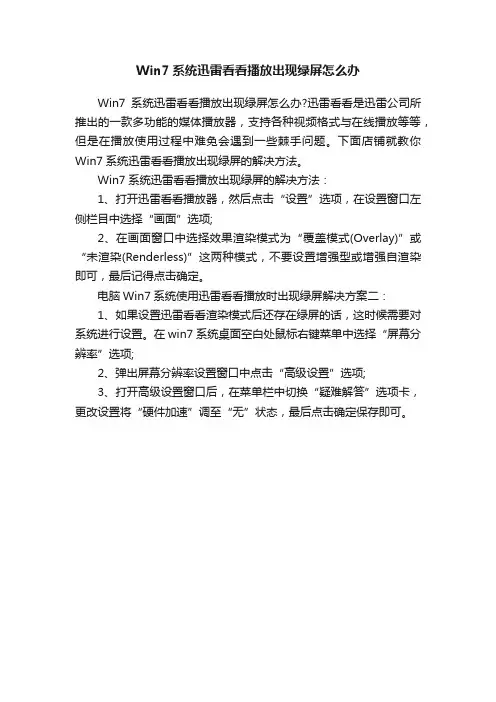 Win7系统迅雷看看播放出现绿屏怎么办