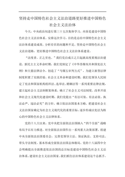 坚持走中国特色社会主义法治道路更好推进中国特色社会主义法治体