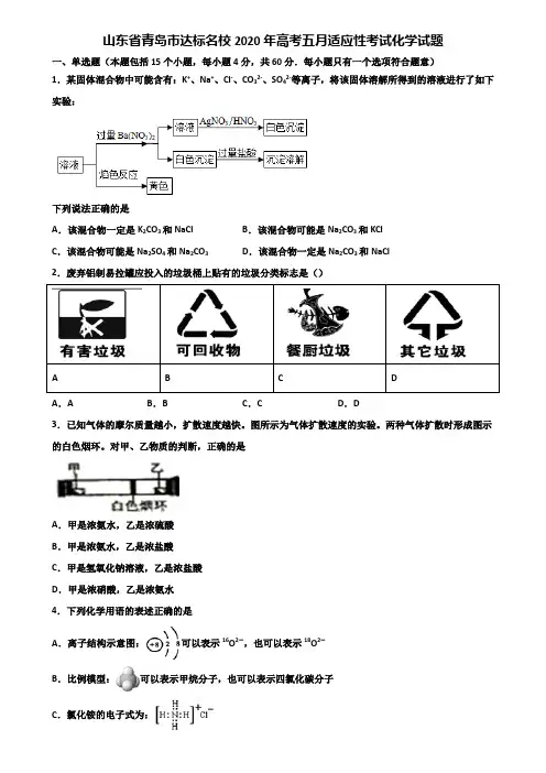 山东省青岛市达标名校2020年高考五月适应性考试化学试题含解析