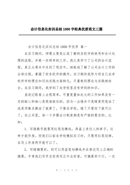 会计信息化实训总结1000字经典优质范文三篇