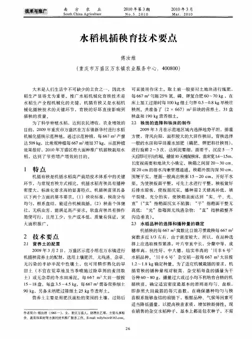 水稻机插秧育技术要点